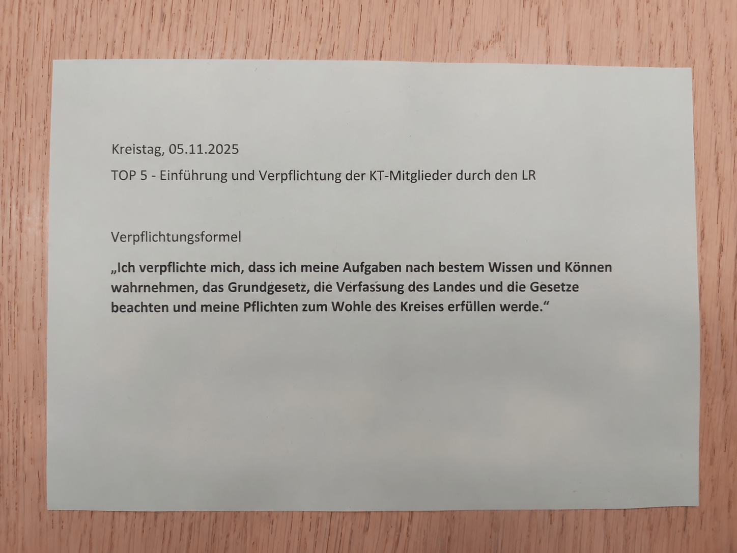 Verpflichtungsformel für die Mitglieder des Kreistags Coesfeld am 5. November 2025